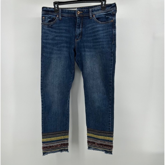 Anthropologie Pilcro & Letterpress Cropped Embroidered Ankle Jeans 29 Boho Hippy - Picture 2 of 10